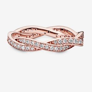 LIKE NEW Pandora Sparkling Twisted Lines Ring For Sale (Rose Gold)